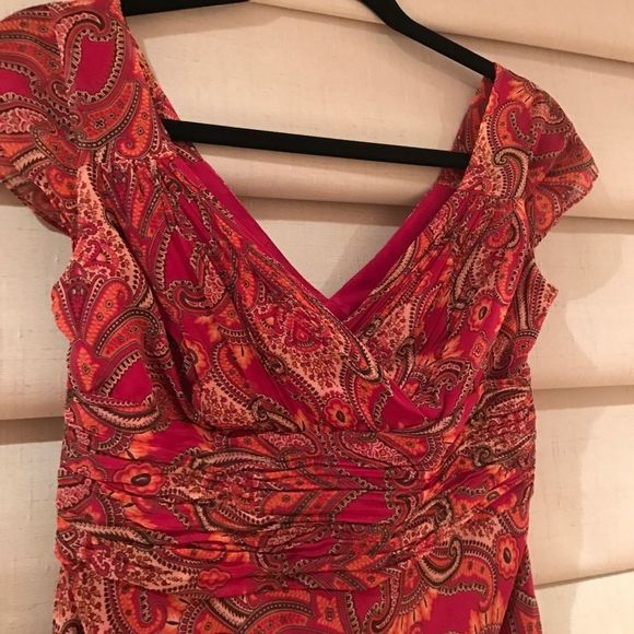 Ann Taylor Petite Dress 0P red with Floral Print - Picture 3 of 7